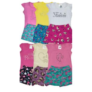 Imagem de Conjunto Infantil Verão Meninas Shorts Saia Kit Com 3 - Vickju
