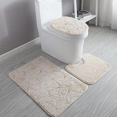 Imagem de Conjunto de tapetes de banheiro para sala de estar para casa tapetes antiderrapantes com impressão em ouro tapete para quarto com impressão tapete de banho tapetes de banho para banheiro, 3p1003camel