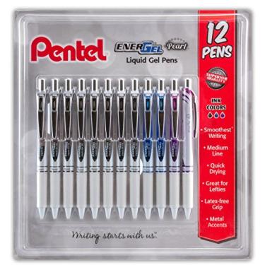 Imagem de Pentel Caneta de gel líquido retrátil EnerGel Pearl, 0,7 mm preto/azul/tinta violeta, pacote com 12 (BL77W12C)