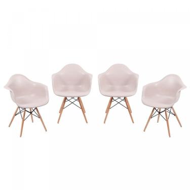 Imagem de Kit 4 Poltronas/Cadeiras Com Braço Base Madeira Dkr OR Design Cinza