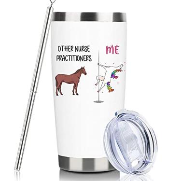Imagem de Presentes de enfermeira presentes de enfermeira para mulheres 590 ml engraçado branco fino copo de vinho enfermeira escola estudante graduação a granel para unicórnio louco enfermeira feminina copo de viagem com canudo
