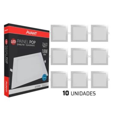 Imagem de Kit 10 Painel Plafon Luminária Led 18w Quadrado 6500K Branco-Frio Embutir Avant