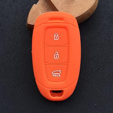 Imagem de YJADHU Capa de borracha de silicone para chave de carro 3 botões capa capa, apto para Hyundai Kona 2017 I30 Ix35 Solaris Azera Elantra Grandeur Ig, laranja