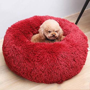 Imagem de Cama redonda para animais de estimação almofada macia para canil cama quente para cães rosquinhas sofá para cachorro/gato inverno sono profundo para cachorro pequeno médio grande - 70 cm vermelho