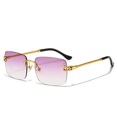 Imagem de Óculos de sol sem aro masculino quadrado vintage óculos de sol feminino com lentes 2.3 para condução UV400, C09 ouro roxo, tamanho único