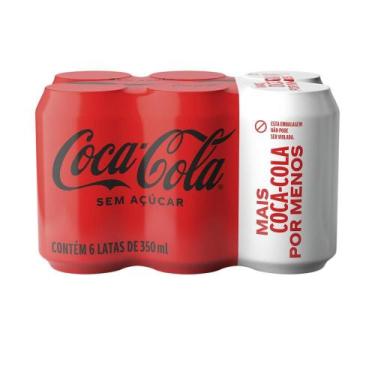 Imagem de Pack Refrigerante Sem Açúcar Coca-Cola Lata 6 Unidades 350ml Cada Leve