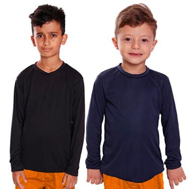 Imagem de Kit 2 Camisetas Infantil Menino Proteção UV Térmica Solar Manga Longa Camisa Praia Esporte, Tamanho 4