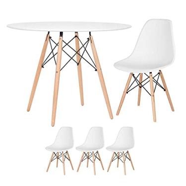 Imagem de Loft7, Kit - Mesa redonda Eames 100 cm branco + 3 cadeiras Eiffel Dsw Branco