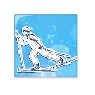 Imagem de Azulejo de cerâmica brilhante para esportes de inverno, snowboard, azul e branco