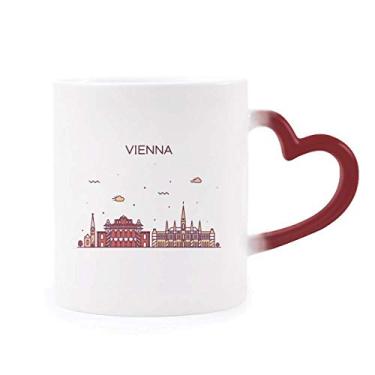 Imagem de Caneca Vienna Áustria com padrão de marco plano Morphing sensível ao calor coração vermelho