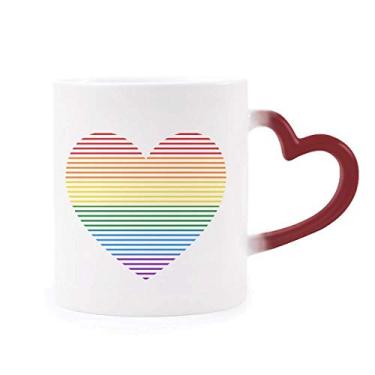 Imagem de Caneca arco-íris gay lésbica com coração LGBT sensível ao calor Caneca vermelha que muda de cor