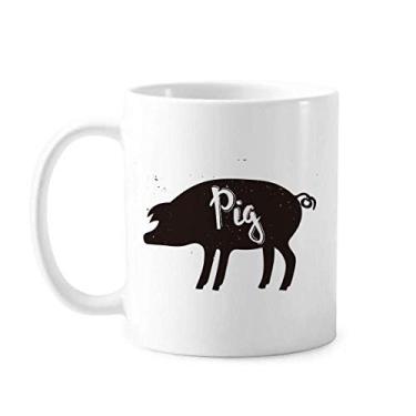 Imagem de Caneca de animal preta e branca de cerâmica para café e porcelana de porco