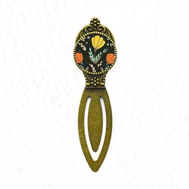 Imagem de Marcador de página com tinta de planta laranja amarela retrô para escritório