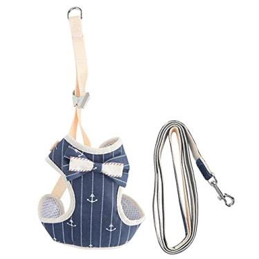 Imagem de Peitoral para gatos, arnês para animais de estimação, alça de colete de caminhada à prova de fuga para colete para gatos para animais de estimação (listras azul marinho, pequeno (adequado para 2-6 kg))