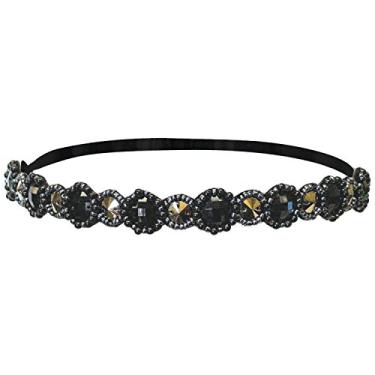 Imagem de Acess rio de cabelo enfeitado Mia Fashion, preto + pedras met licas redondas de bronze + contas, forro de veludo, faixa de borracha el stica, para mulheres e meninas 1 pe a