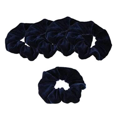 Imagem de 5/pacote de veludo scrunchies elástico para cabelo com tira de rabo de cavalo acessórios para mulheres - azul marinho, conforme descrito