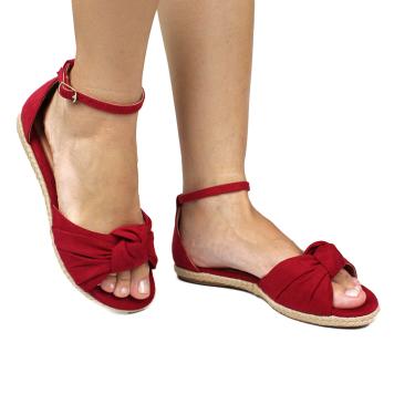 Imagem de Sandália Rasteira Feminina Donatella Shoes Corda Natural Rasteirinha Camurça Nó Vermelho  feminino