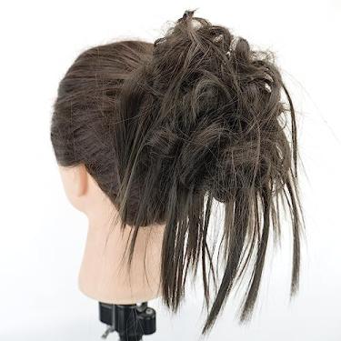Imagem de IMISSU 2PCS Pedaço de cabelo bagunçado coque updo scrunchies falsos extensões de cabelo ondulado encaracolado faixa de cabeça rabo de cavalo chignon (2PCS Preto)
