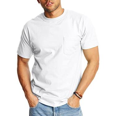 Imagem de Hanes Camiseta masculina de manga curta com bolso pacote econômico (disponível em 1 ou 2 unidades), Branco (pacote com 1), G