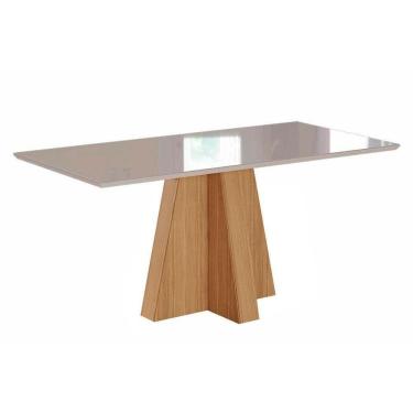 Imagem de Mesa De Sala Jantar Patricia + Tampo Madeirado Vidro 130x80cm Nature/off White - Cimol