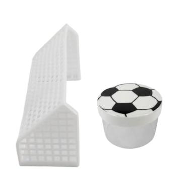 Imagem de Kit Decora Futebol Pote Acrílico Tampa Gravura Bola e Trave Plastica de Brinquedo para Mimos Lembrancinhas Festas Eventos Esporte (30, Branca)