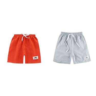 Imagem de RIDENEEY Shorts infantis meninos roupas infantis meninos calças de praia shorts Hildren verão bonito shorts calcinha (laranja + cinza, 110)