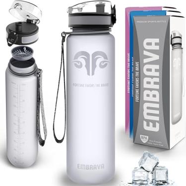 Imagem de (Gray) - Best Sports Water Bottle - 950ml Large - Fast Flow, Flip Top Leak Proof Lid w/One Click Open - Non-Toxic BPA Free & Eco-Friendly Tritan Co-Polyester Plastic