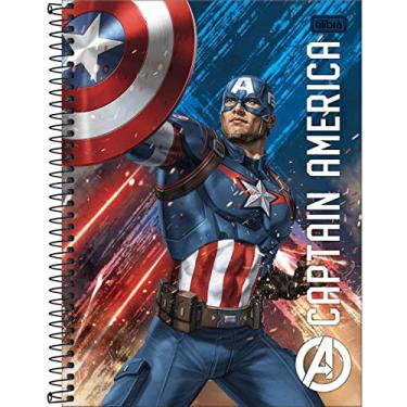 Imagem de Caderno Espiral Capa Dura Universitário 10 Matérias Avengers 160 Folhas - Capitão America Fundo Azul e Vermelho - Tilibra