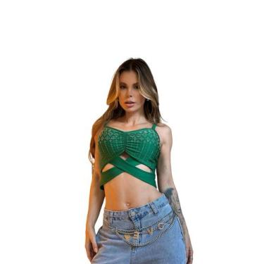 Imagem de Cropped Festa Corset Paete Top Brilhos Feminino Decote V Alcinha - Loo