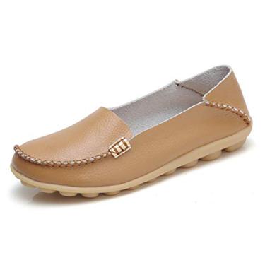 Imagem de VenusCelia Mocassim Feminino Natural Confortável para Caminhada, Tan, 5.5