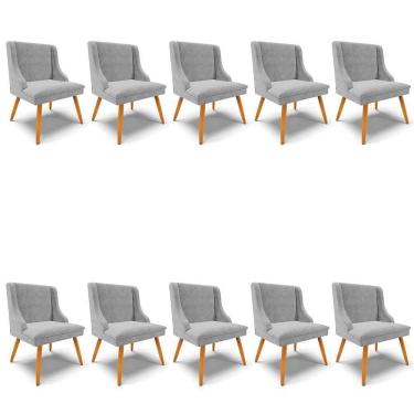 Imagem de Kit 10 Cadeiras Estofadas Para Sala De Jantar Pés Palito Lia Suede Cinza - Ibiza