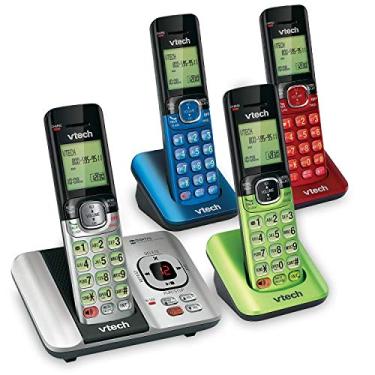 Imagem de VTech Telefone sem fio CS6529-4B DECT 6.0 com sistema de atender chamadas e identificador de chamadas, expansível até 5 aparelhos, montado na parede, azul/verde/vermelho/prata