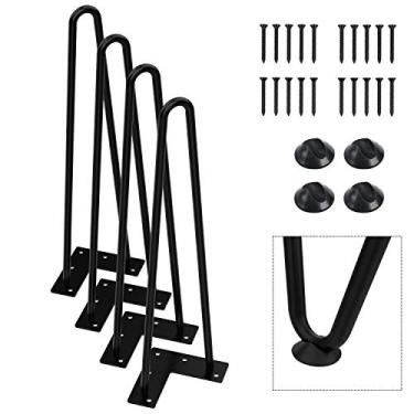 Imagem de Orgerphy Pernas de mesa de centro com gancho de cabelo preto resistente de 40,64 cm (4 peças) | Diâmetro 9,5 mm | com parafusos e 4 protetores de piso de borracha bônus | Pernas de metal modernas de