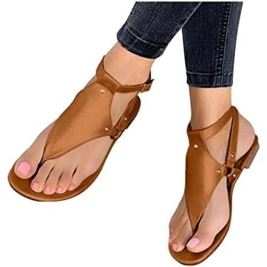 Imagem de Sandálias femininas casuais de abacaxi modernas confortáveis sandálias de verão simples sandálias femininas sandálias sociais para mulheres com cobertura plana nos dedos dos pés (marrom j)