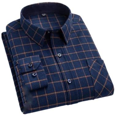 Imagem de Camisa masculina xadrez de manga comprida, macia, quente, casual, tecido lixado, flanela, lazer, camisa xadrez com bolso, Gz833, GG