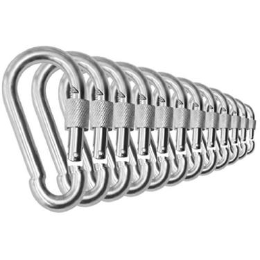 Imagem de Branded Boards Parafuso de polegar de aço inoxidável resistente com mosquetão de trava de mola e ganchos. Classificação de carga de 90-181 kg. 6 pacotes e 12 pacotes (7 cm-12 unidades-prata)