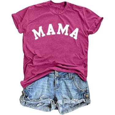Imagem de Camisetas Mama para mulheres: Camiseta Mama Letter Print Camiseta Mom Life Camiseta Momma Gift Tees Casual Verão Tops, Rosa-escuro, P