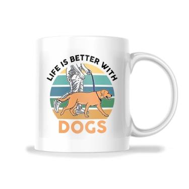 Imagem de Caneca Life Is Better With Dogs - Caneca de presente com emblema fofo para donos de cães - Caneca de 325 ml Ótimo presente para férias, aniversário, Natal - Caneca de sublimação de tinta cerâmica