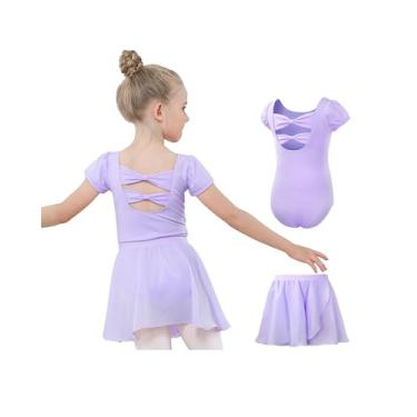 Imagem de Gogokids 2 peças de collant de balé para meninas, vestido de dança infantil com combo de saia brilhante removível, B2-roxo (saia de puxar), 10-11 anos