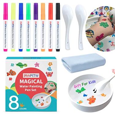 Imagem de IRWPITW Magic Drawing Pen Bundle, 8 Colors Magical Water Painting Pens for Kids, Kiddies Create Magic Pen Floating Ink Drawings Set with Spoons and Towel, Tattoo Water Marker Gifts for Boys and Girls