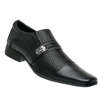 Imagem de Sapato Social Em Couro Legítimo Masculino Confortável Sola Borracha (PRETO, BR, Adulto, Numérico, 40)