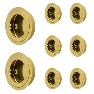 Imagem de MOROBOR Puxador rebaixado redondo dourado, 8 peças de aço inoxidável, puxador de porta de copo embutido oculto para armário, gaveta, cômoda