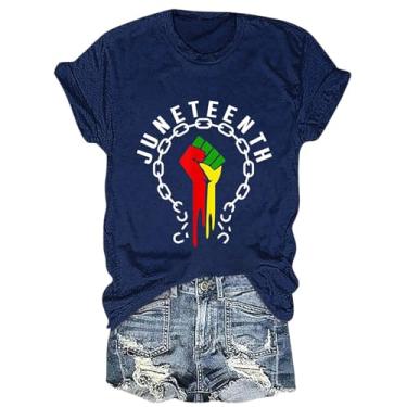Imagem de Juneteenth Camiseta feminina Black History Emancipation Day Shirt 1865 Celebrate Freedom Tops Graphic Summer Casual, A1l-azul-marinho, P
