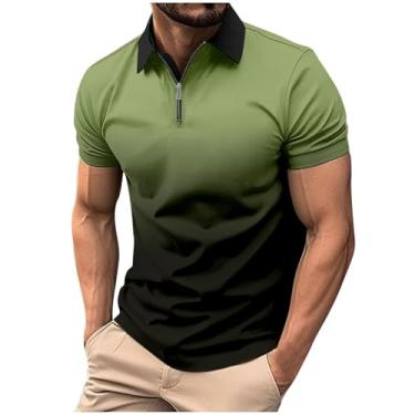 Imagem de Blusas masculinas masculinas lisas coloridas manga curta gola tartaruga outono verão 2024, P-439 Verde limão militar, G