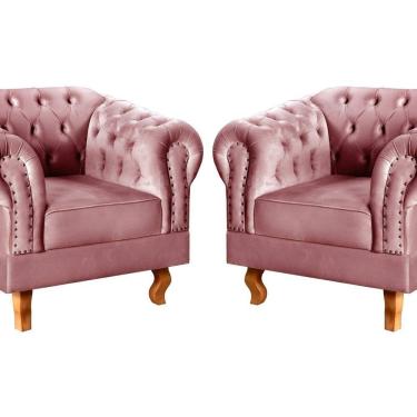 Imagem de Conjunto 2 Poltronas Chesterfield Dom Pedro Decoração Sala Recepção Retrô Rose