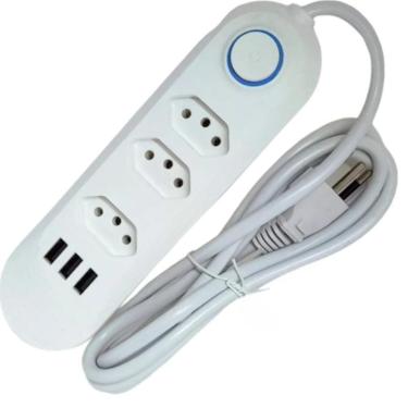 Imagem de Protetor Elétrico 3 Tomadas Usb Bivolt Metálico Computador