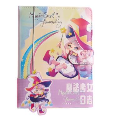 Imagem de Joucien Página de título tridimensional colorida Hot Stamping Hand Ledger PU Magnetic Buckle Hand Ledger Student Girl Cute Notebook-Witch A