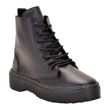 Imagem de Coturno Blogueira Feminino Com Cadarço Zíper Preto Cano Alto (Preto, BR, Adulto, Numérico, 40)