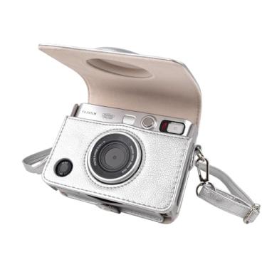 Imagem de MUZIRI KINOKOO Capa protetora para câmera Instax Mini EVO - couro PU em textura de lichia Fuji Mini EVO capa projetada com recorte de carga com alça de ombro removível - prata