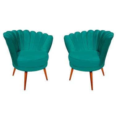 Imagem de Kit 2 Poltronas Sala de Estar Decorativa Cadeiras Estofadas Pé Palito Celine (Suede Azul Turquesa)